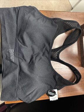 PINK Victoria's Secret Black Mesh Racerback Sports Bra